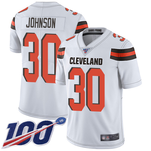Cleveland Browns D Ernest Johnson Men White Limited Jersey #30 NFL Football Road 100th Season Vapor Untouchable->women nfl jersey->Women Jersey
